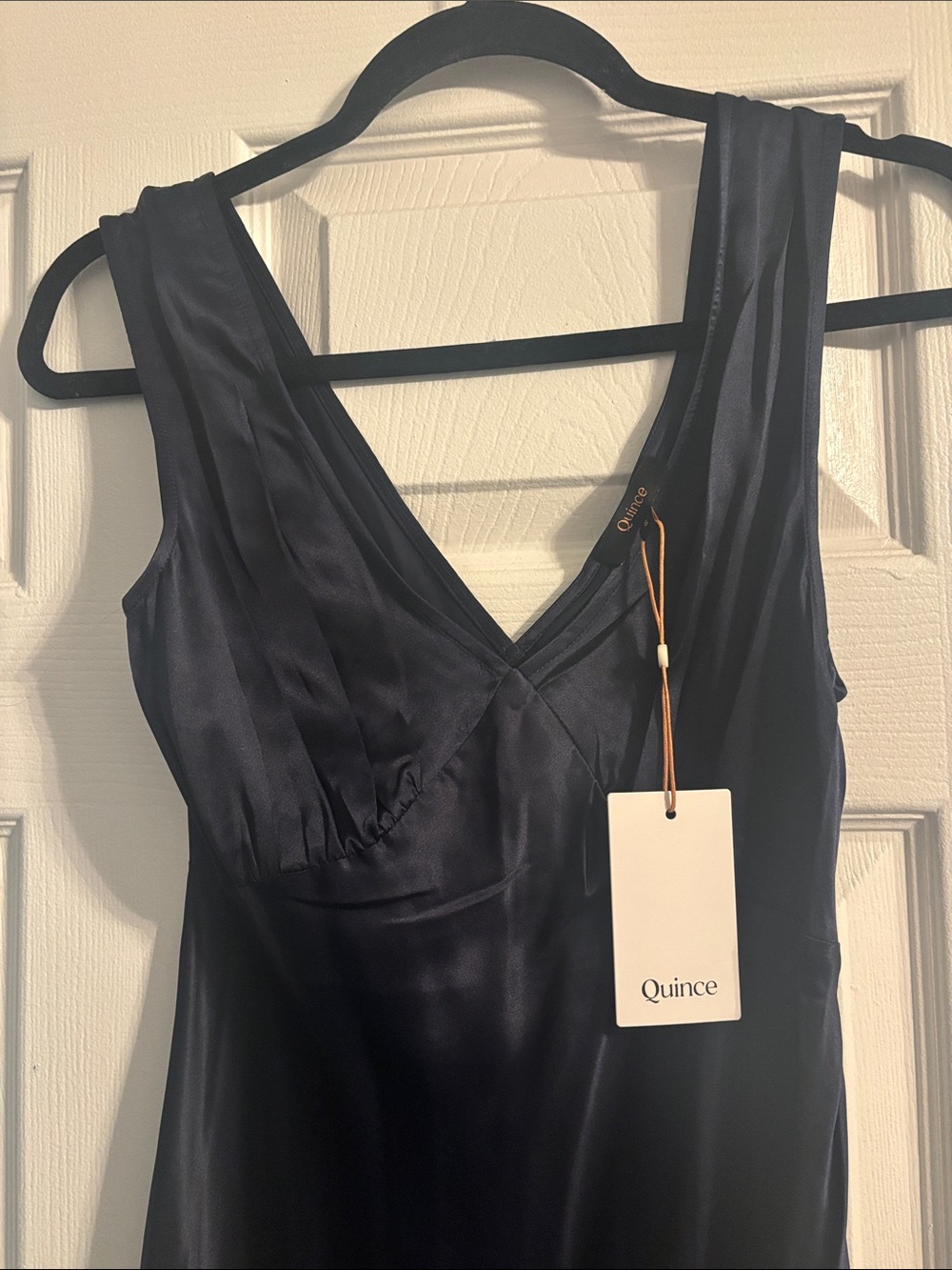 Quince Navy Satin V-Neck Slip Dress - Picture 3 of 3